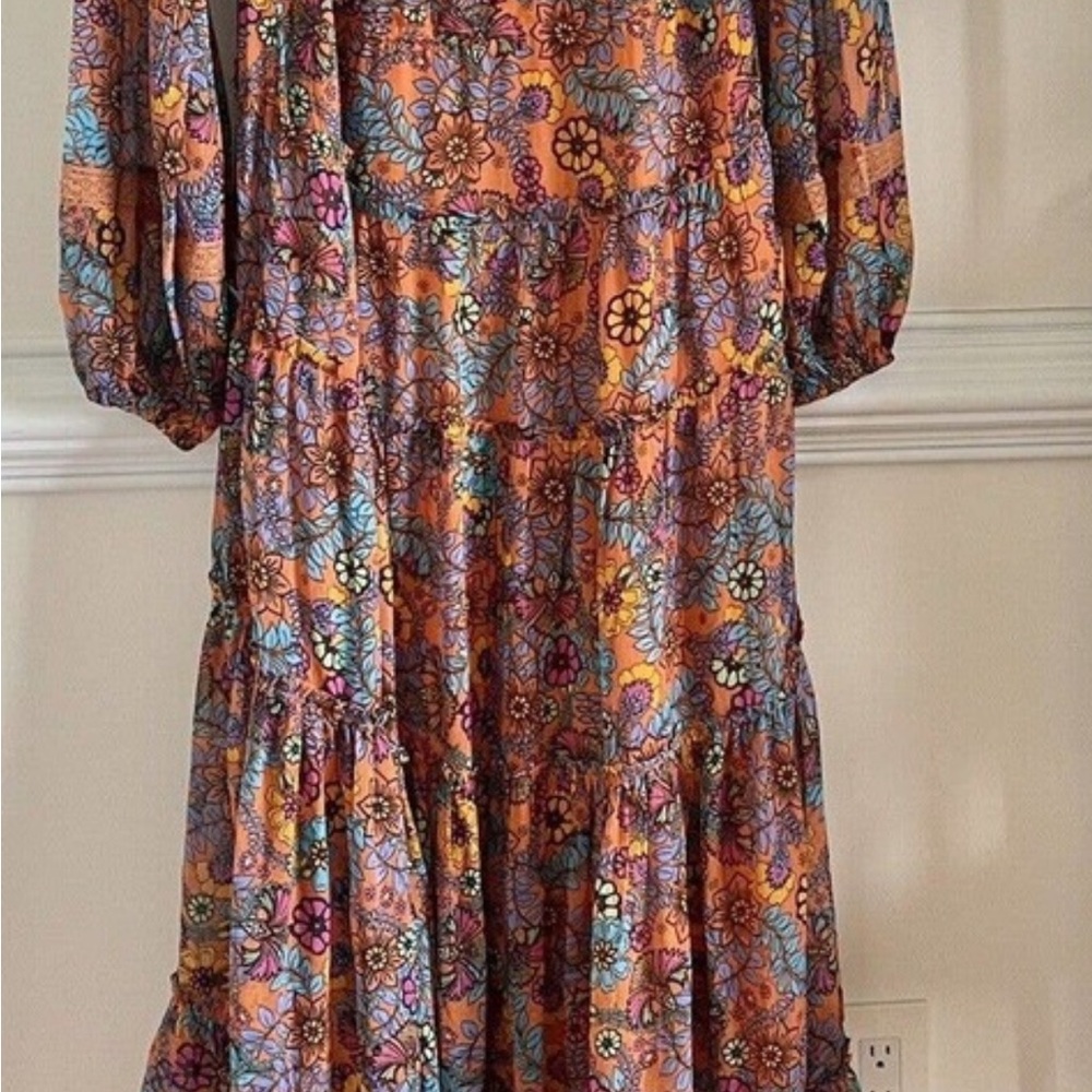 NWT FREE PEOPLE CASSIS PRINTED EMBROIDERED TIERED MAXI DRESS SIZE XS - Picture 2 of 4